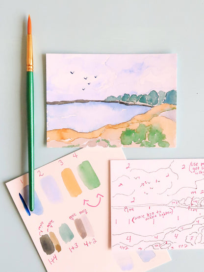 Ocean Beach Landscape Watercolor Paint by Number DIY  Kit