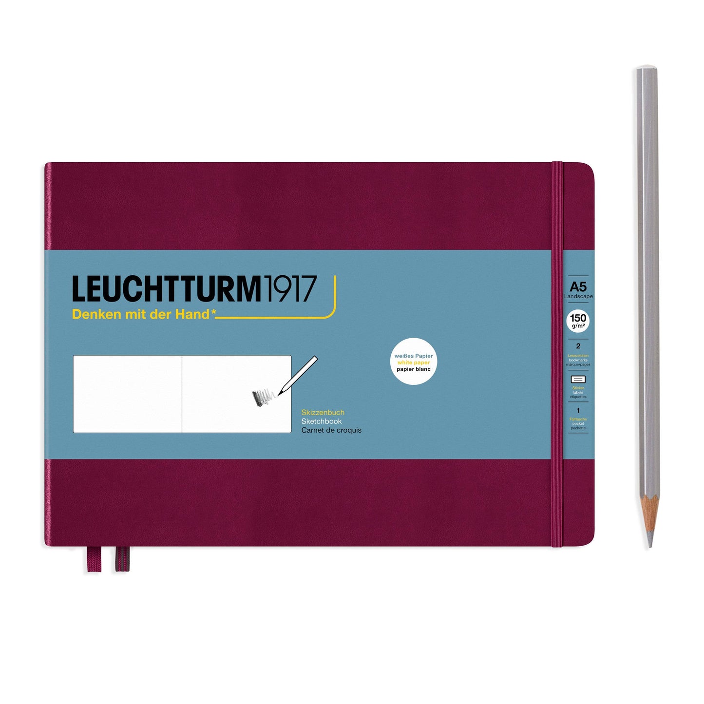 Leuchtturm1917 notebook with a pen on a white background