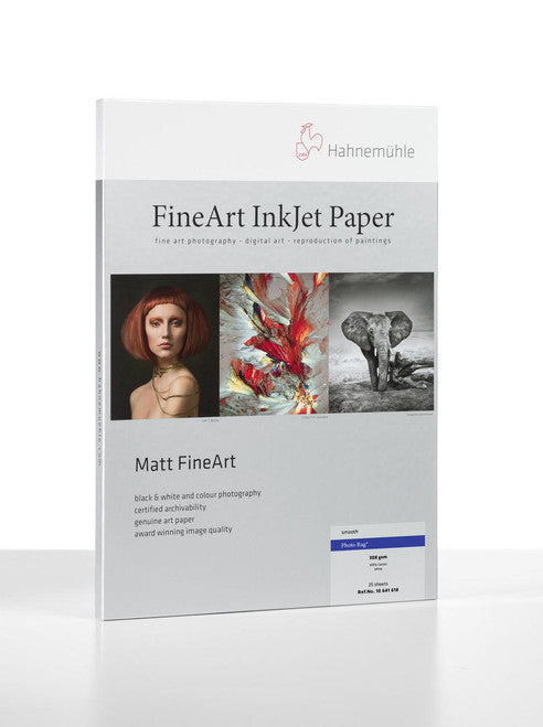 Hahnemuhle FineArt InkJet Paper packaging with images of artwork on a white background