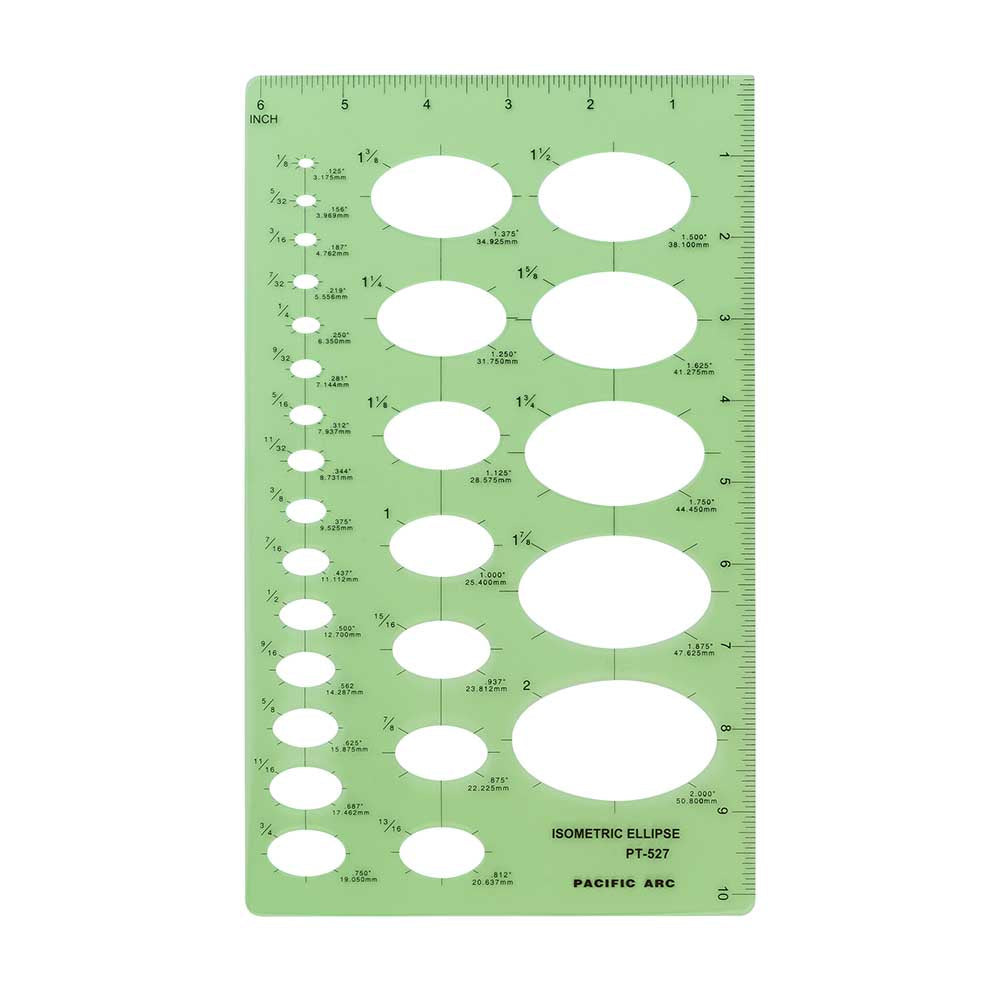 Green ellipse template ruler on a white background