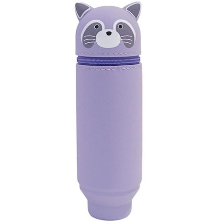 Purple container with raccoon design on a white background